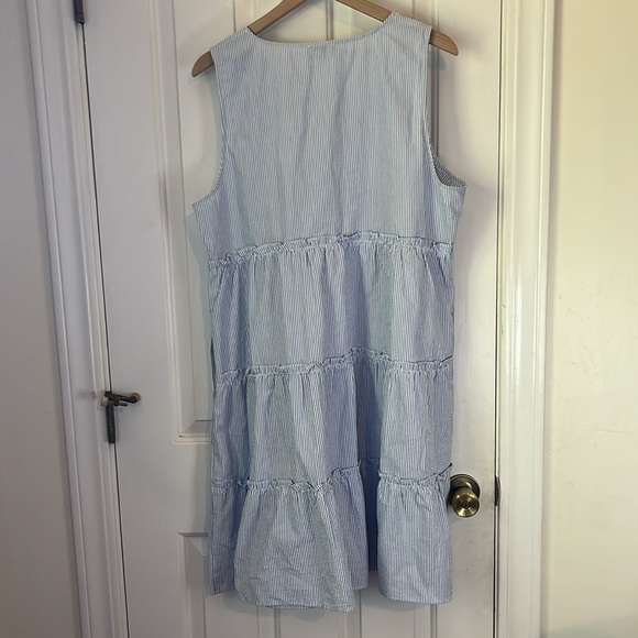 NWOT J.Crew | 2023 Blue/White Stripe Seersucker Tier Ruffle Dress Plus Size 18 - Picture 7 of 11